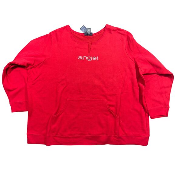 Venezia Jeans Sweatshirt Women's 22/24 Red 3/4 Sleeve Rhinestone Angel Gorpcore - Picture 1 of 6